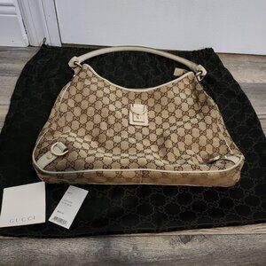 Authentic GUCCI Abbey Brown GG Logo D-Ring Bag